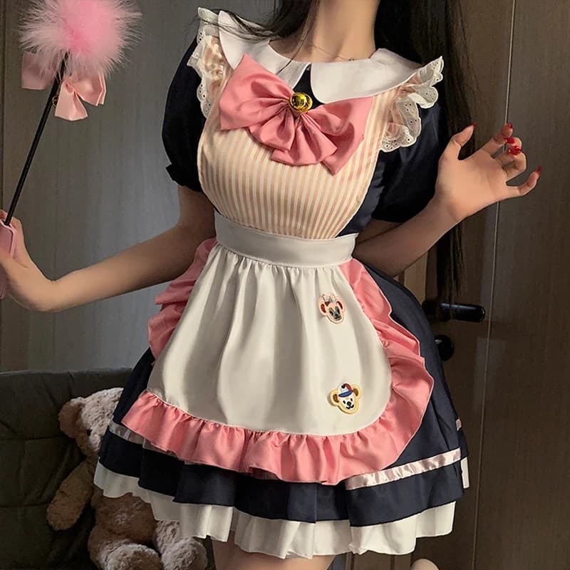 Sweet Black and Pink Maid Maid Suit Cosplay Lolita Uniform Tempting Cute Soft Girl Japanese Sexy Two-dimensional Anime Dress