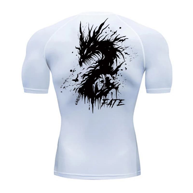 Dragon Print Short Sleeve Compression Shirts for Men Summer Athletic Quick Dry T-shirts Gym Workout Running Tees Tops Activewear