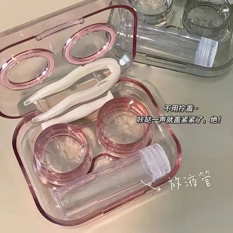 콘택트 Plastic Contact Lens Cases Simple Oval Transparen Portable Eye Contacts Lenses Holder Box Case with Tweezers Remover Tools