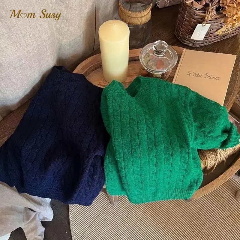 Baby Boy Girl Knitted Sweater Twisted Stripes Autumn Winter Spring Child Sweater Pullover Solid Color Baby Clothes 1-10Y