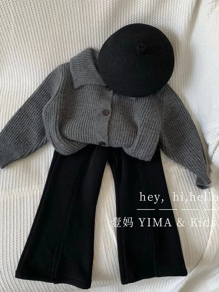 Childrens Sets Korean Childrens Clothing Autumn Spring Girls Fashionable Solid Color Two Piece Set Sweater Trousers