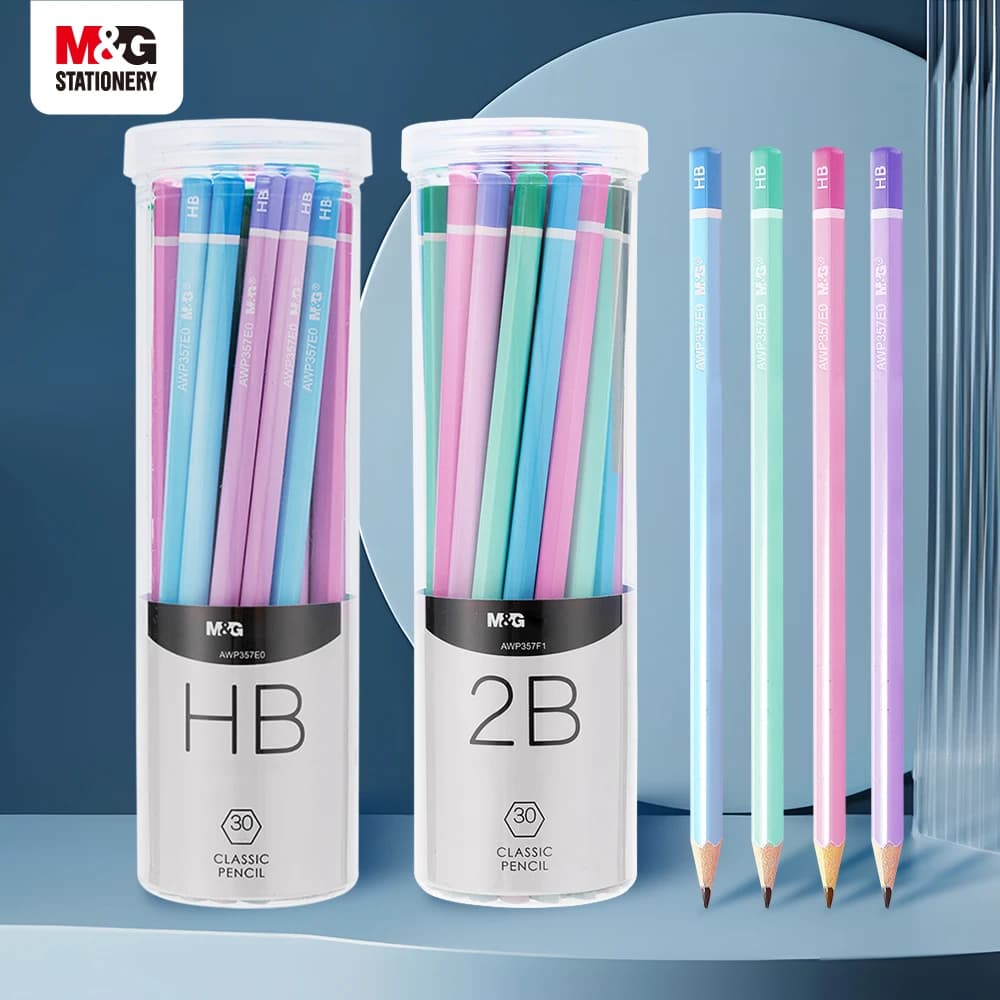 M&G Stationery 2B/HB Pencil Color Stick 30 Pieces Hexagonal Wooden Pencil Student Exam Writing Art Drawing Wooden Pencil