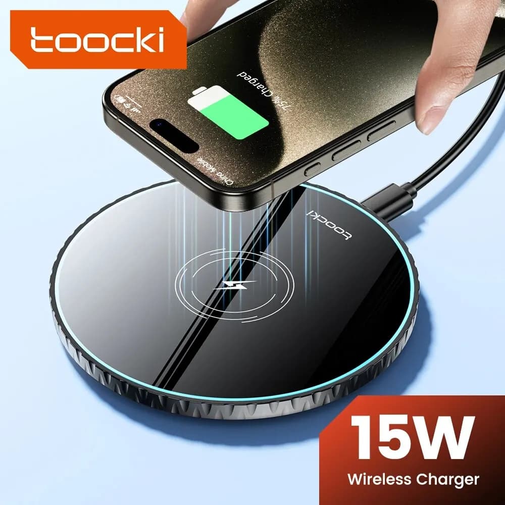 Toocki 15W Wireless Charger Pad Fast Wireless Charging Station for iPhone 15 14 13 12 Samsung Galaxy S23 S22 S21 S20 Airpods