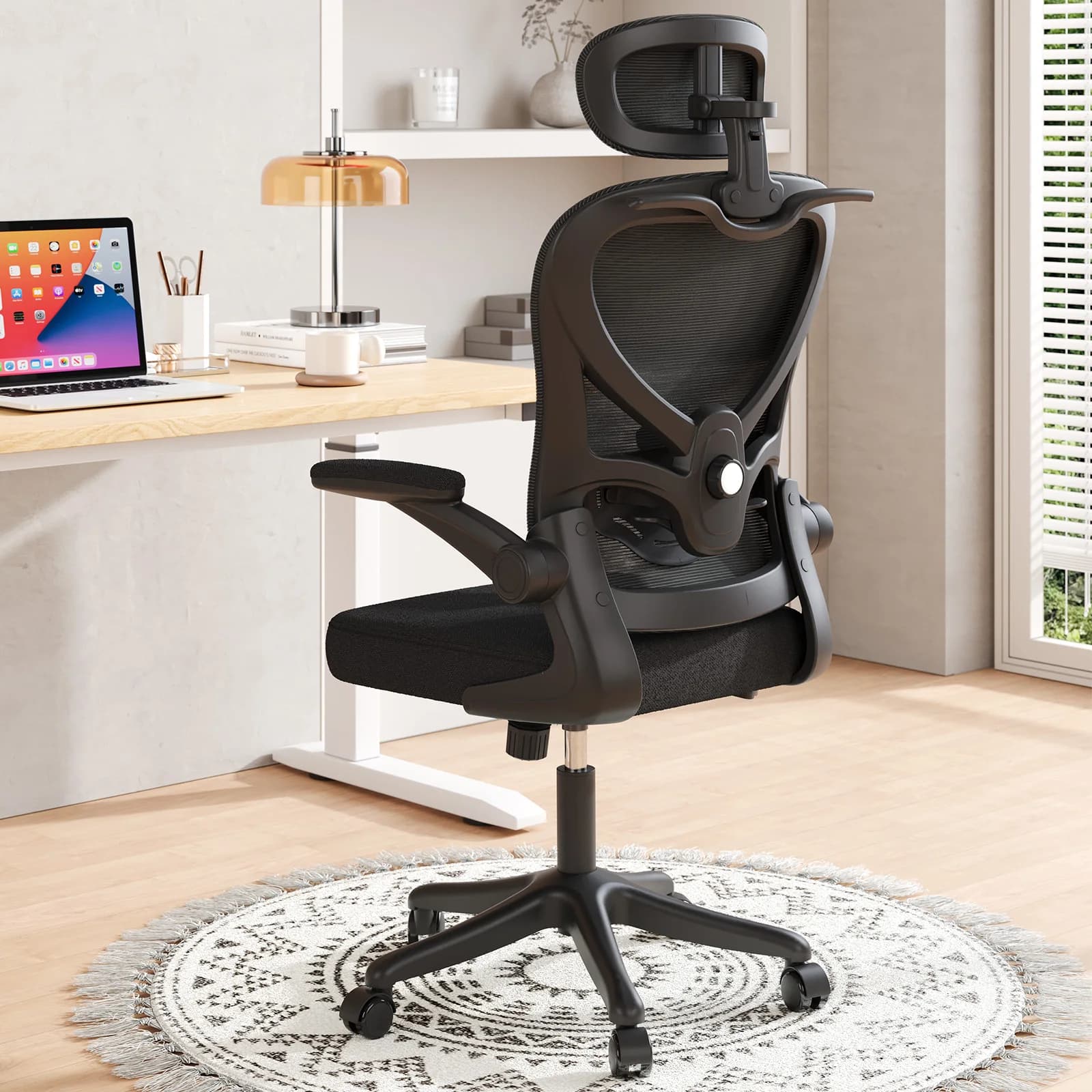 Ergonomic Mesh Office Chair, Gaming Racing Computer Adjustable with 3D Headrest Flip-Up Arms High Back Coat Hanger Tilt Function
