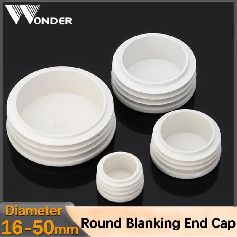 White Plastic Round Inner Plug Steel pipe End Blanking Caps Non-Slip Chair Foot Plugs Pads Sealing Cover Dia 16mm-50mm