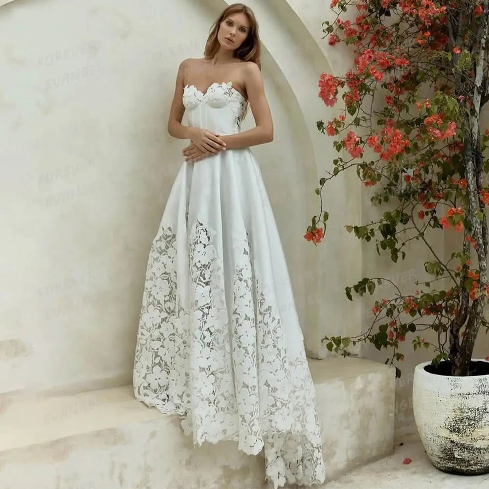 Exquisite Appliques Wedding Dresses A Line Woman's Sexy Flowers Sweetheart Elegant Princess Satin Bride Gowns Vestidos De Novia