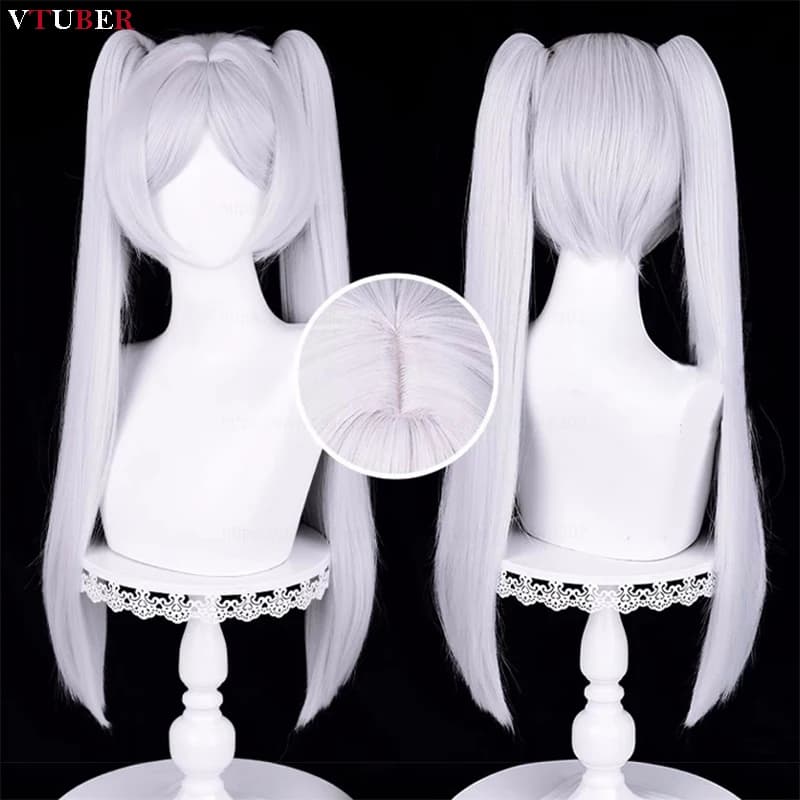Frieren Cosplay Wig High Quality 65cm Long Silver White Frieren Wigs Heat Resistant Synthetic Hair Party Anime Wigs + Wig Cap