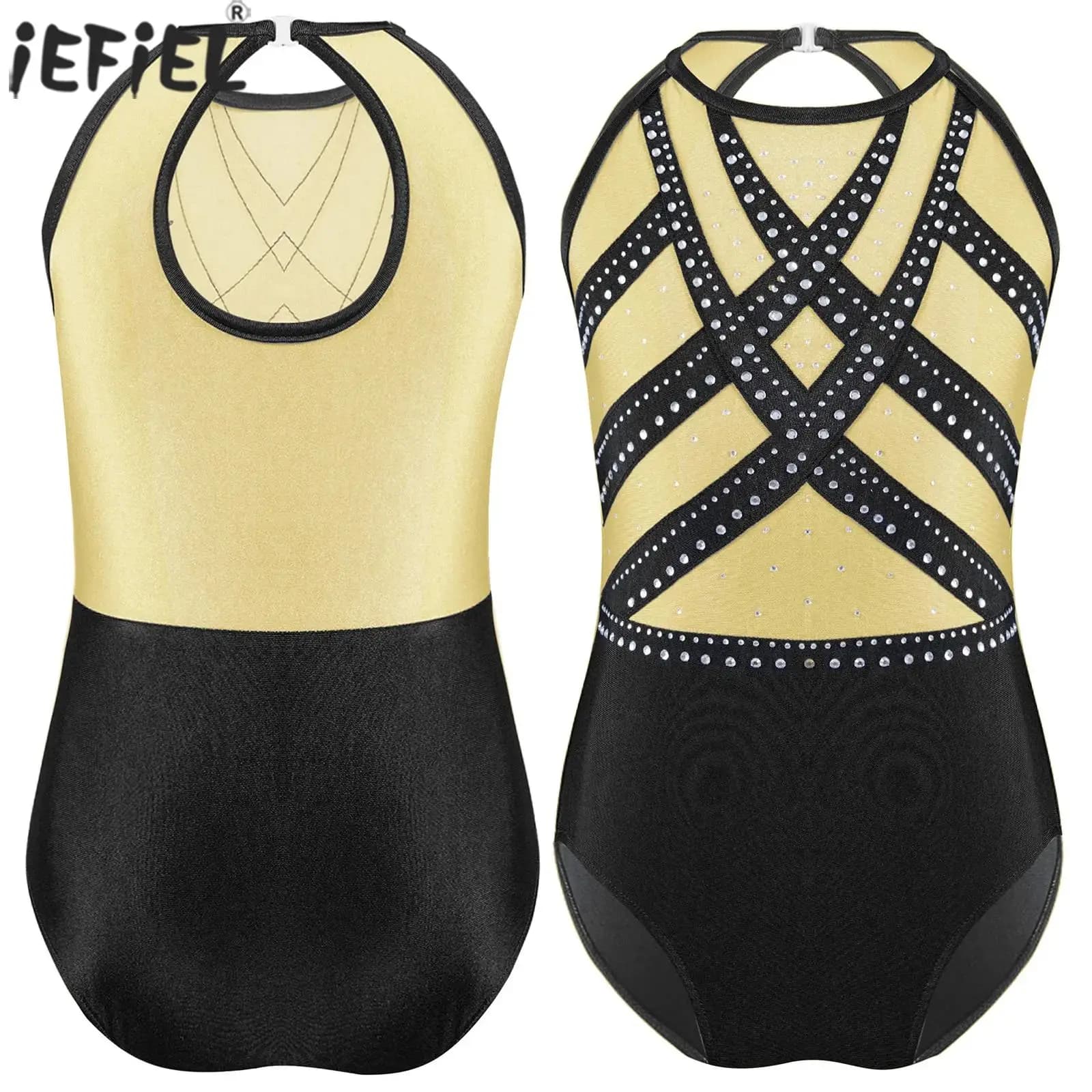 Kids Girls Rhinestones Ballet Dance Gymnastics Leotard Sleeveless Jumpsuit Acrobatics Figure Skating Stage Performance Costume