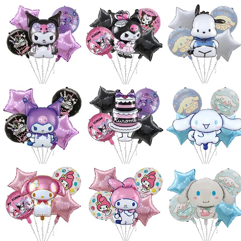 5Pcs Cartoon Sanrio Cute Kuromi My Melody Cinnamoroll Foil Balloon Set Children's Birthday Party Decorative Balloon Toys