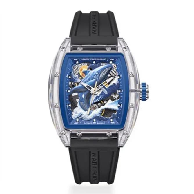 Mark Fairwhale Men Automatic Watch 46mm Acrylic Tonneau Case Mechanical Wristwatch 3ATM Waterproof Luminous