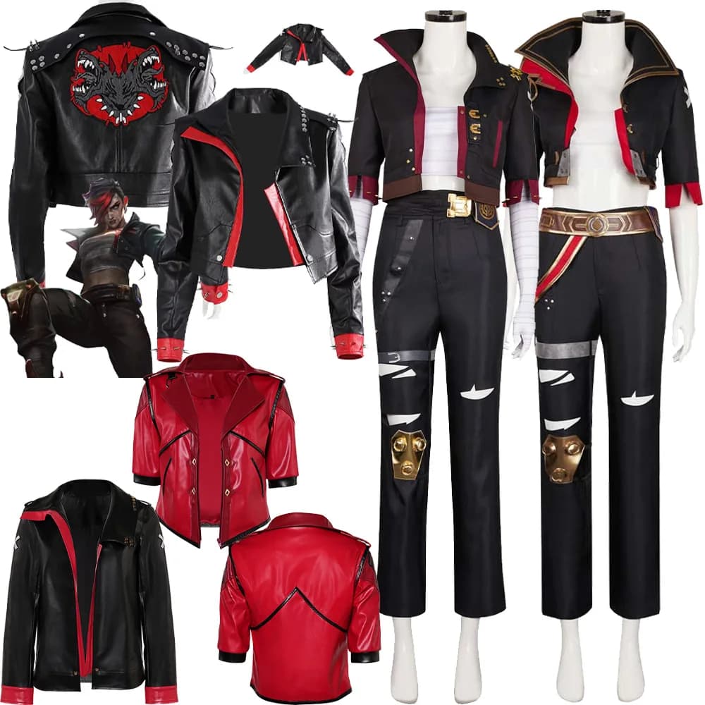 Arcane Vi Cosplay Black PU Leather Jacket Game LOL Women Coat Costume Top Coats Clothes Halloween Carnival Party Fantasia Suit
