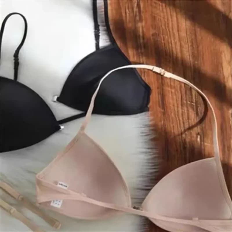 MOYISU French Triangle Cup Underwear Women's Thin Straps Beautiful Back Halter Invisible Front Buckle Bra Thin Seamless Bra