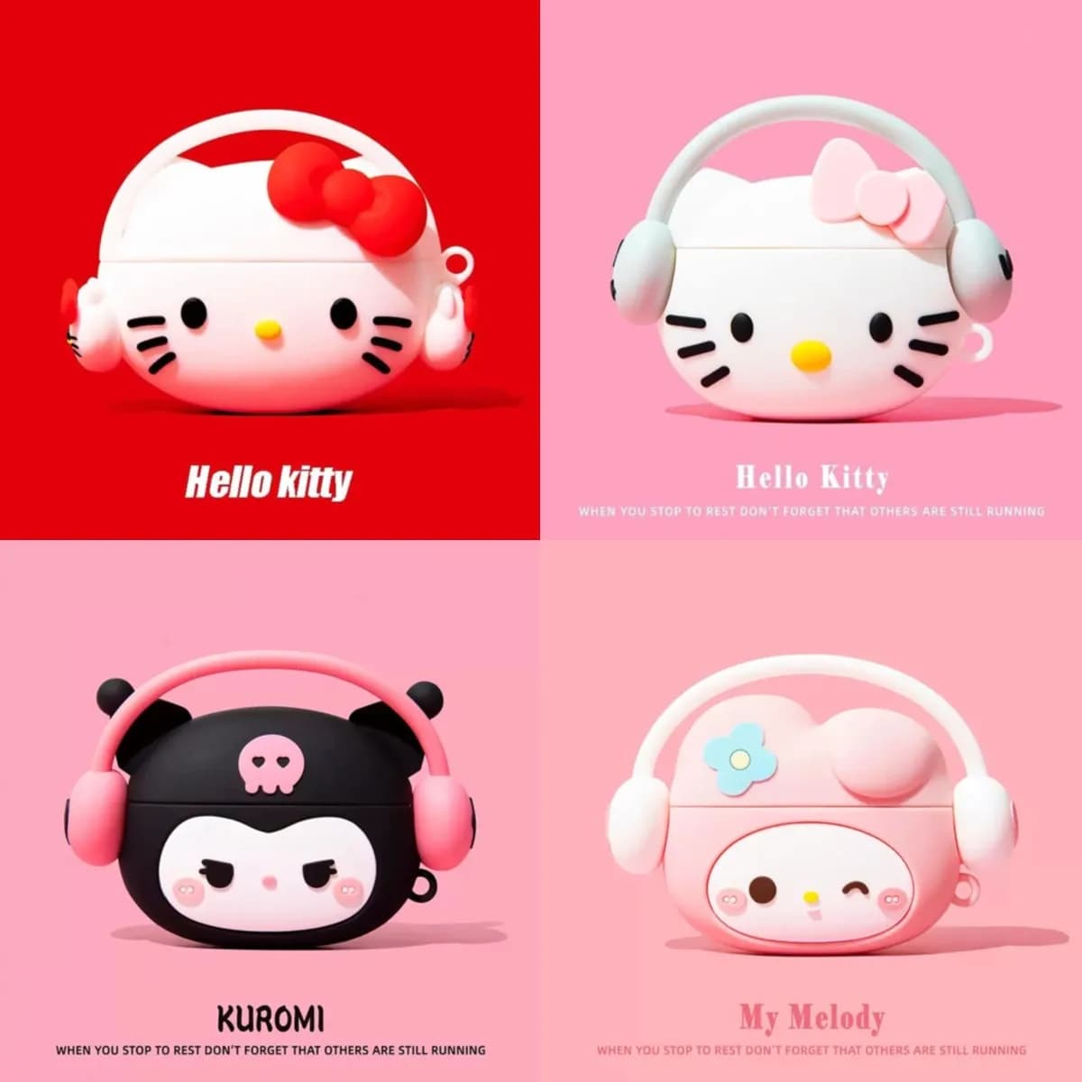 For Airpods 1 2 3 4 Pro Pro 2 Hello Kitty Kuromi Melody Listen To Music Silicone Earphone Case Accessories Cover
