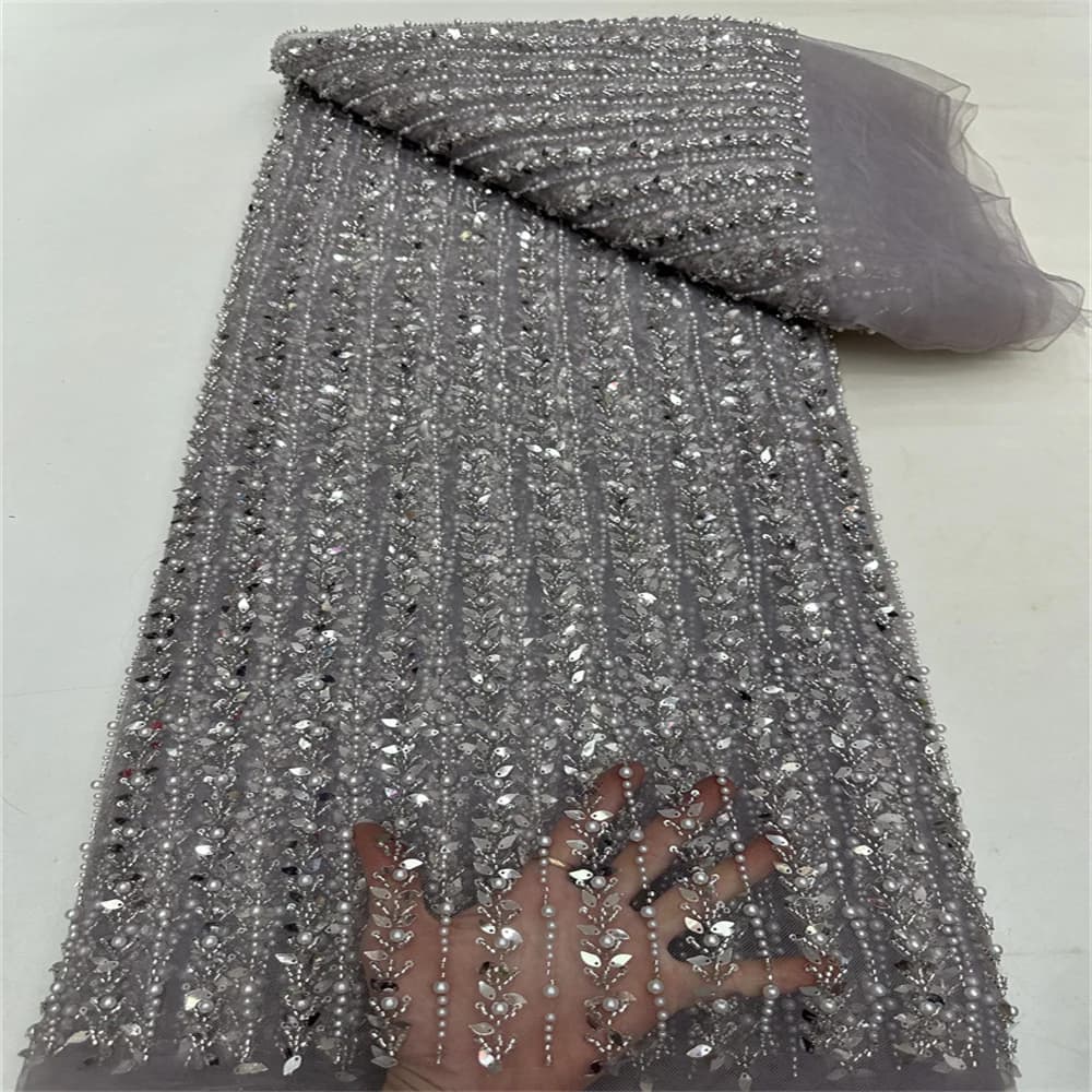 2024 New African Nigerian French High Quality 2024 Hot Sale Lace Fabric With Beads Sequins Bride Party Wedding Embroiderg Dress