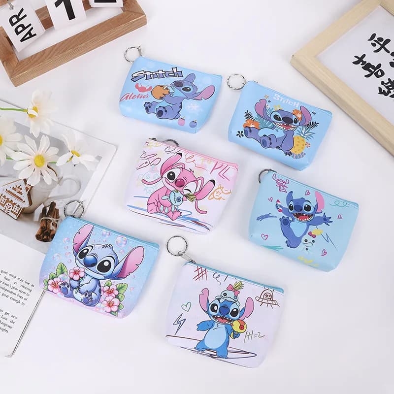 Disney Stitch Purse Sweet Girl Student Pu Leather Waterproofing Short Embosed Change Storage Wallet Sanrio Peripheral Gift