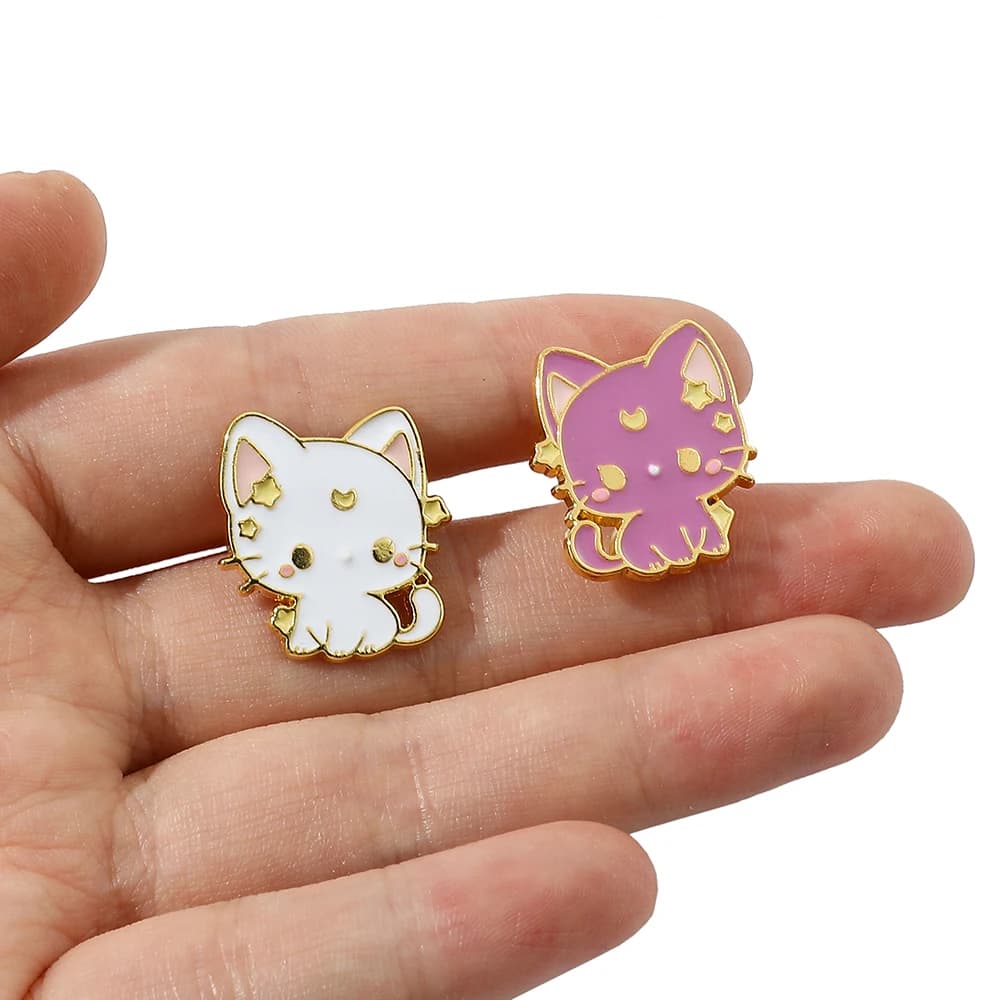 Cute Moon Cat Fashion Couple Anime Enamel Pin Metal Badge Backpack Clothing Accessories