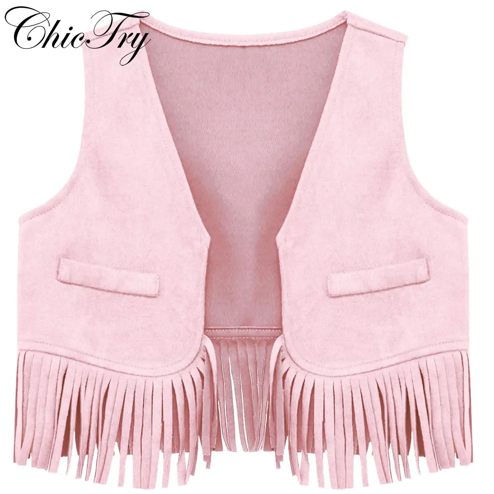 Baby Boys Girls Cowboy Suede Vest Open Front Fringe Tassels Dressy Waistcoat for Halloween Cosplay Costume Carnival Dress Up