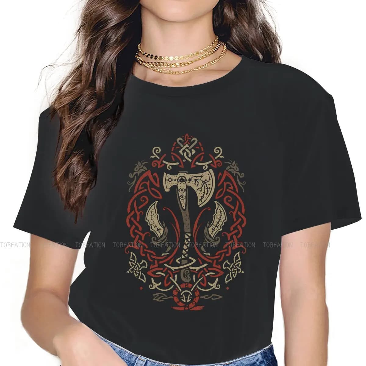 Ragnarok Icon With Kratos And Atreus 5XL TShirts God Of War Kratos Female Harajuku Pure Cotton Tops T Shirt Round Neck