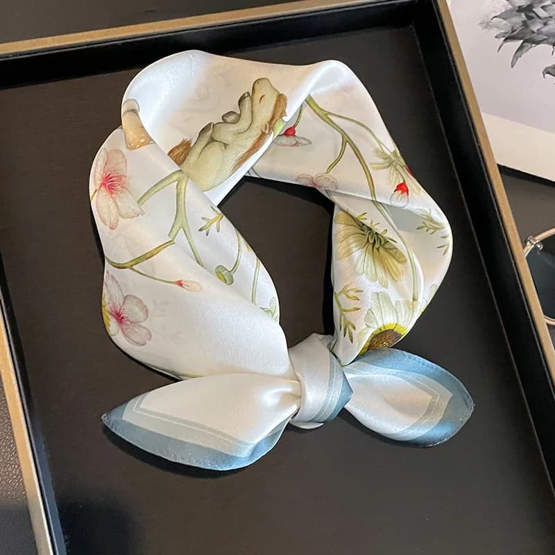 100% Nature Real Silk Square Scarf Women Female Foualrd Scarves 53cm Neckerchief Bandana Small Hairbands Fashion Neck Ties 2024