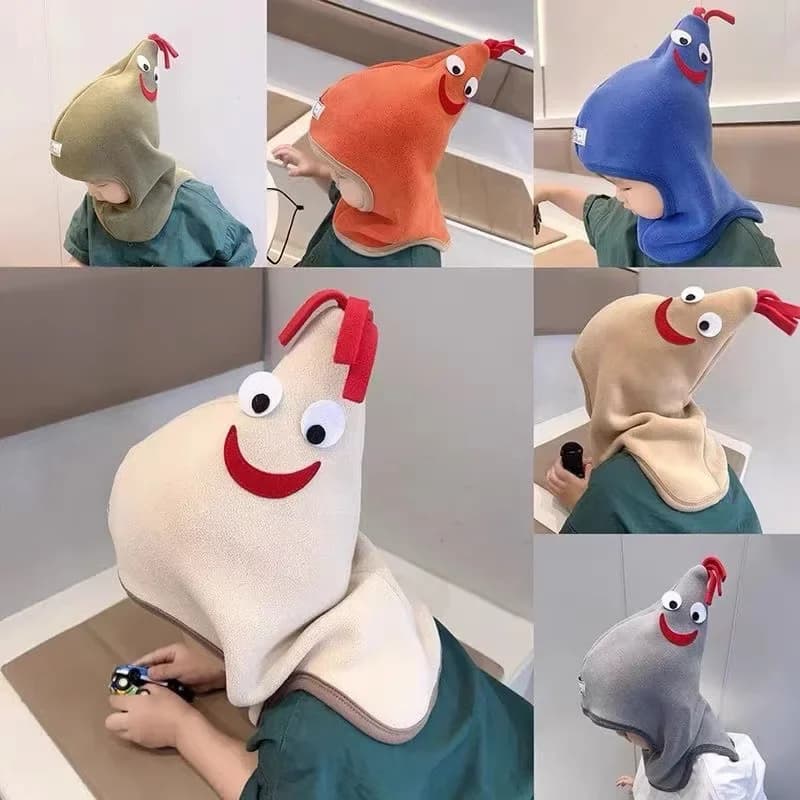 Winter Children Rooster Hat for Boys Girls Velvet Warm Ear Protection Hat Cute Cartoon Soft Baby Cap Kids Hat Scarf in One Piece