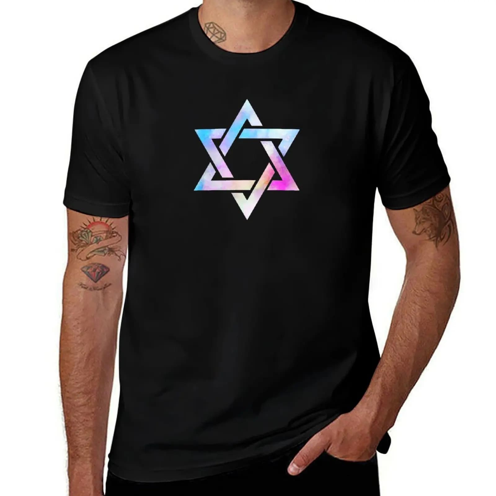 Star Of David Watercolor T-Shirt customs oversized graphics black t shirts for men