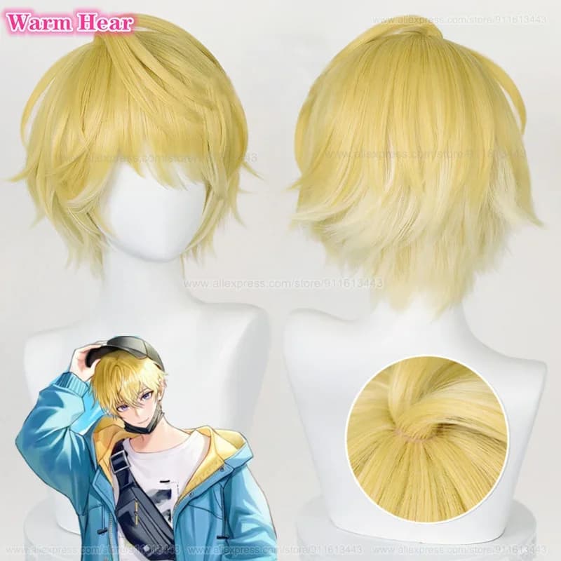 VTuber Sonny Brisko Wig NIJISANJI EN Cosplay Wig Short 30cm Golden Wigs Heat Resistant Hair Halloween Party Wigs   Free Wig Cap