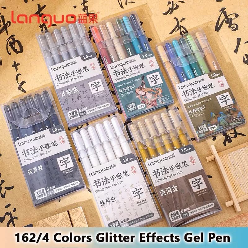 162/4 Colors Glitter Effects Gel Pen1.0mm/0.5mm Large Capacity Student Writing Pen Painting Drawing School Supplies Stationery