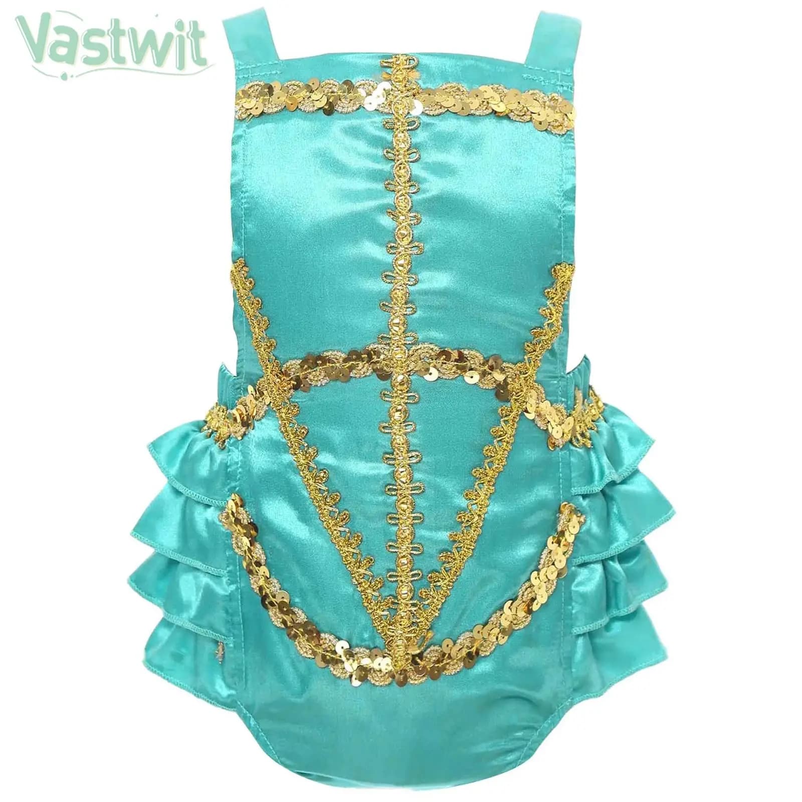 0-2T Girls Arabian Princess Romper Halloween Cosplay Costume Sleeveless Backless Shiny Sequins Bodysuit Photography Clothes