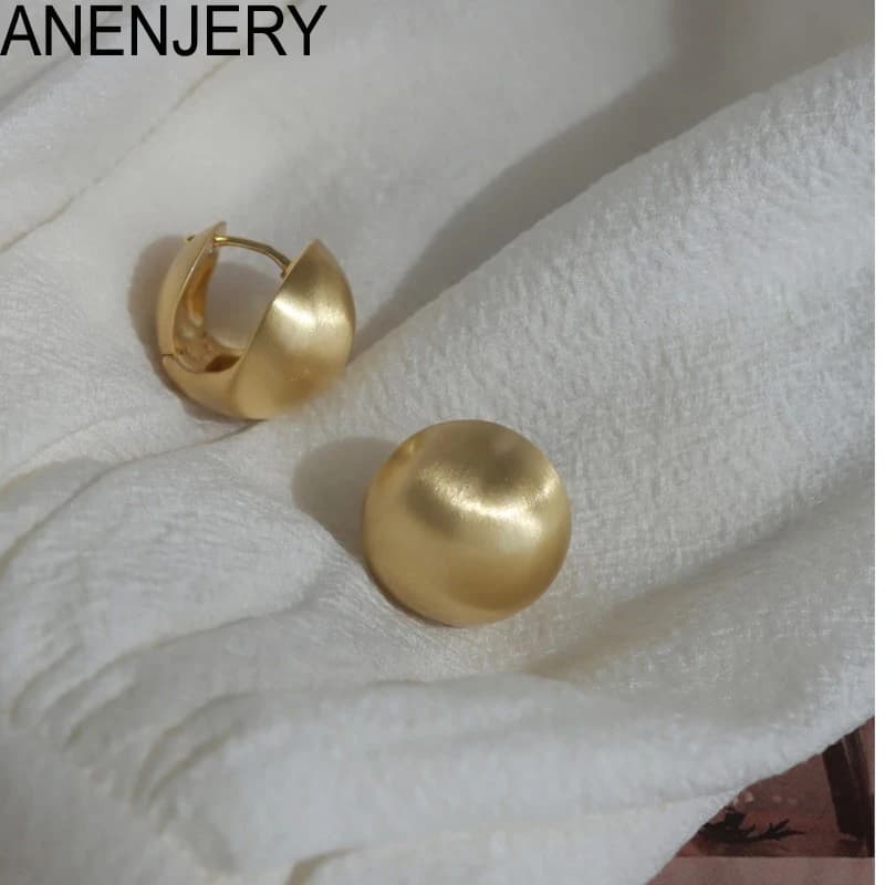 ANENJERY Frosted Gold-plated Brushed Spherical Hoop Earrings for Women Retro Unique Creative Versatile Accessories brincos