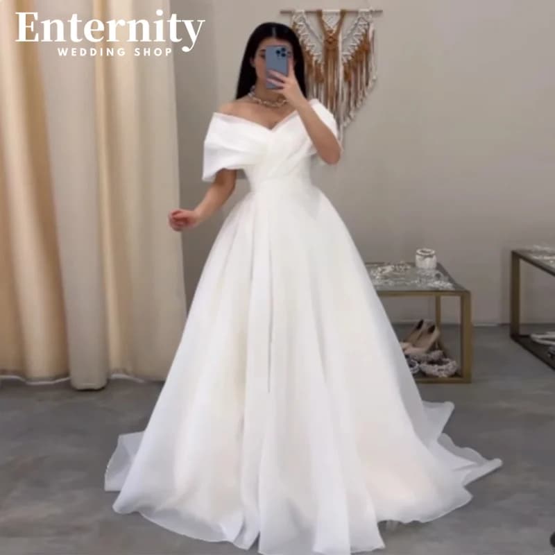 Customized Floor Length Dreamy Formal Wedding Dresses Draped Elegant Off Shoulder Bridal Gown For Women Fancy Robe Mariage 2024