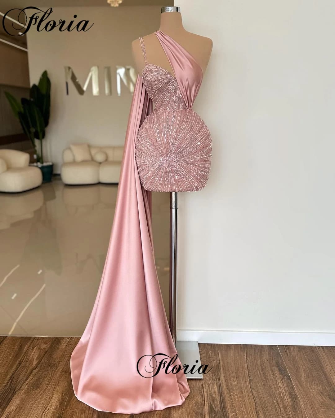 Pink Mini Mermaid Prom Dresses One Shoulder Sexy Summer Beach Cocktail Party Dresses Vestidos De Noche Graduation Dresses