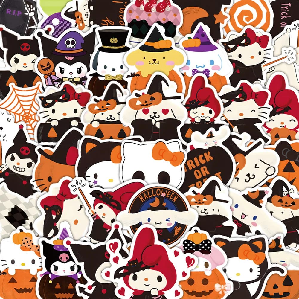 10/30/63pcs Funny Halloween Sanrio Stickers Cute Hello Kitty Kuromi My Melody Cartoon Decals Sticker for Notebook Phone Luggage