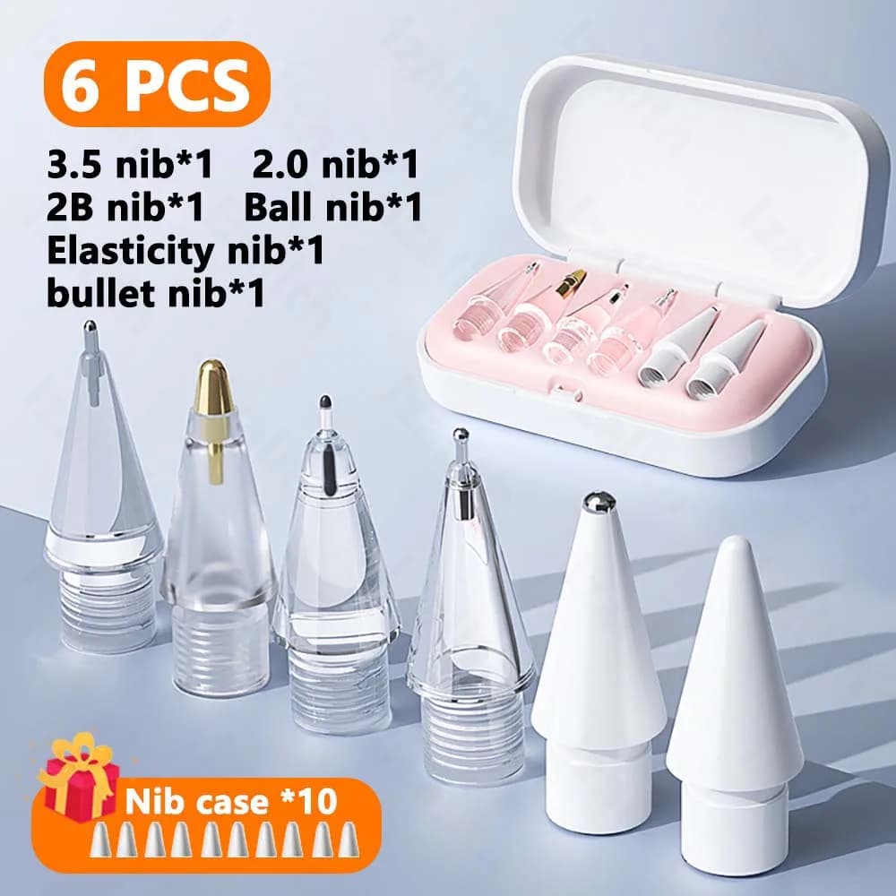 Replacement Pencil Tips for Apple Pencil 1st 2nd 3th(USB-C) 4/6 Pcs 2B Thin Soft Nibs for iPad Pro Pencil 1/2/3 Stylus Fine Nib