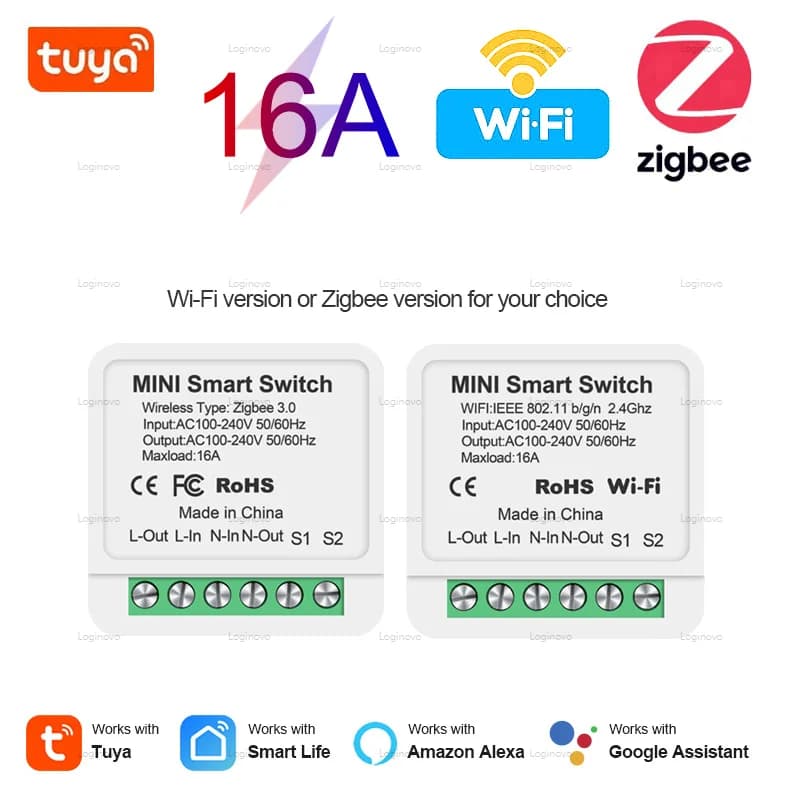 Tuya ZigBee/ WiFi Smart Switch 16A Diy 2 Way Control Light Switches Breaker Relay Automation For Smart Life Alexa Google Home