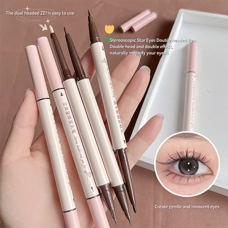 Double-headed Eyeliner Pen Evenly Pigmented Long Lasting Waterproof Smudge-proof Eye Make Up
