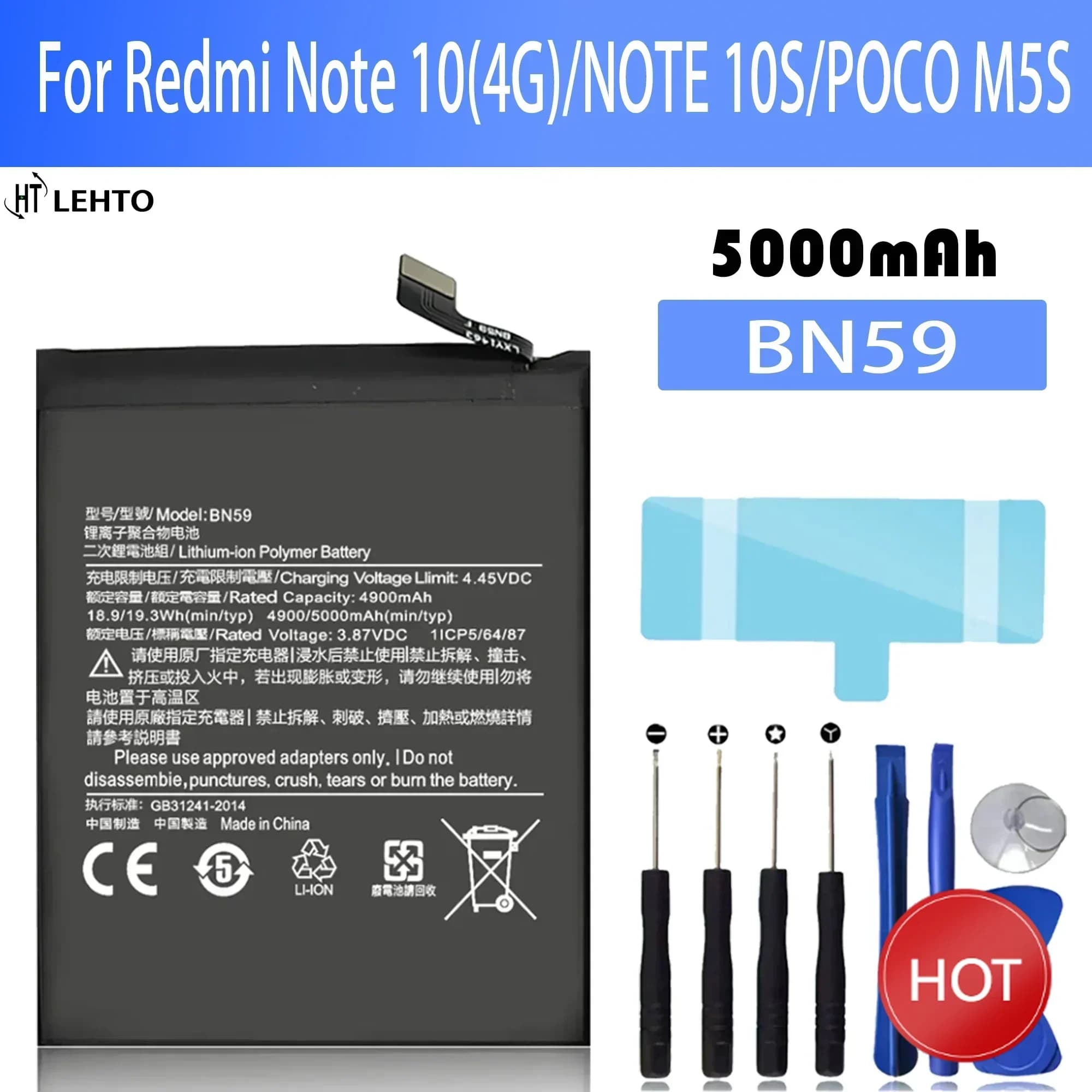 2025 Years New 100% original BN59 Battery For Xiaomi Redmi Note 10 4G / NOTE 10S / POCO M5S phone Batteries Bateria +Tools