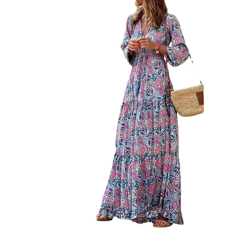Elegant Women's Flower Long Dresses 2024 Spring New Bohemian Printed  Dress Abıye Kadın Abiye  Платье Robe Ete Femme Vestidos