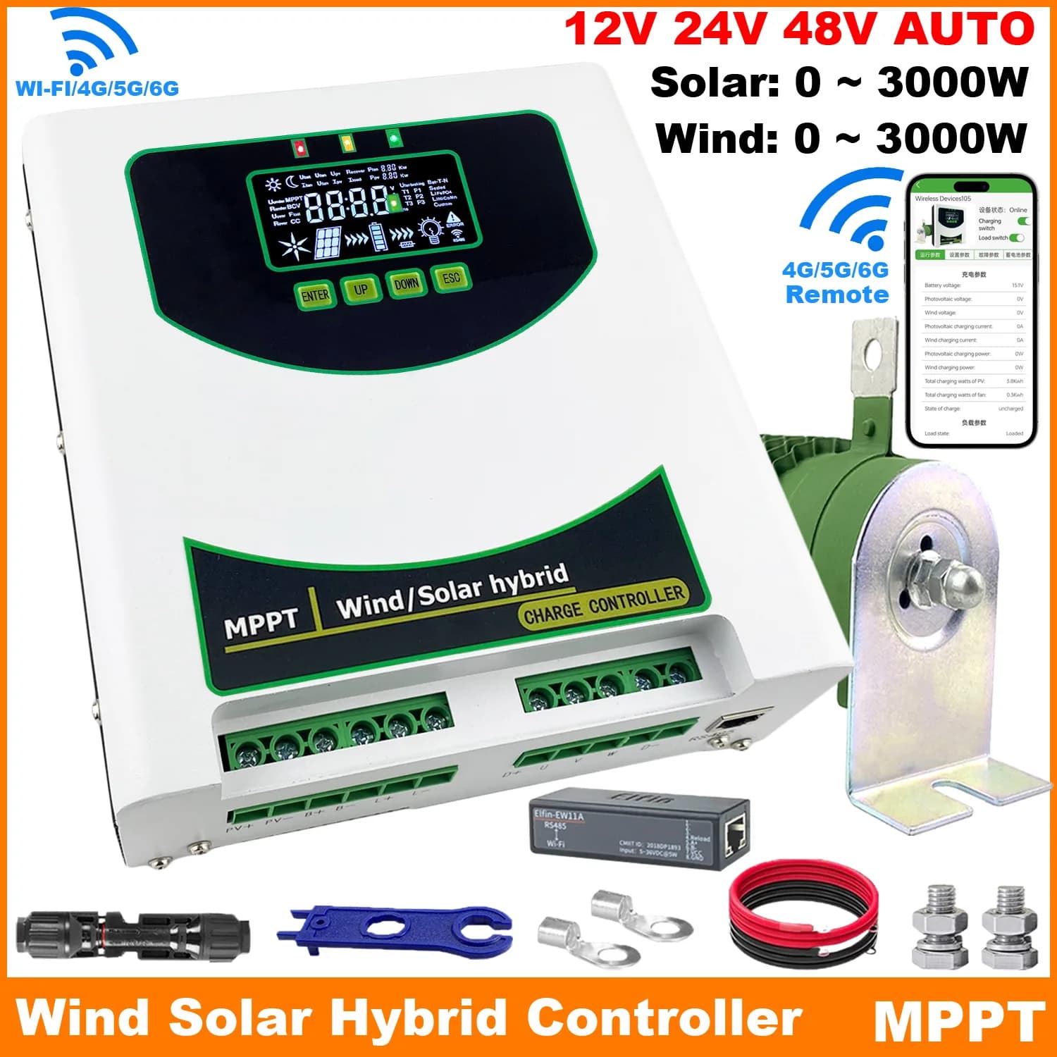 12V 24V 48V MPPT 1kw1200W 1500W 2000W 3000W 4000W Hybrid Wind Solar Charge Controller With Free Dump load wifi For All Battery