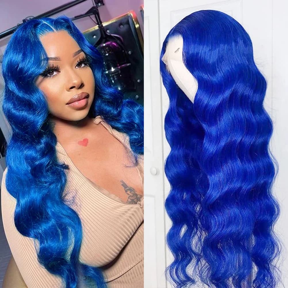 AIMEYA Synthetic Blue Wigs for Women Body Wave Synthetic Lace Wig Heat Resistant Fiber Cosplay Wig Natural Hairline Party Wigs