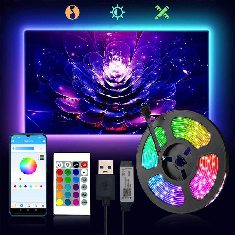 5050 RGB LED Light Strip 5V USB Infrared Remote Control Flexible Lamp Tape Ribbon Diode For Festival Party TV Desk Bedroom