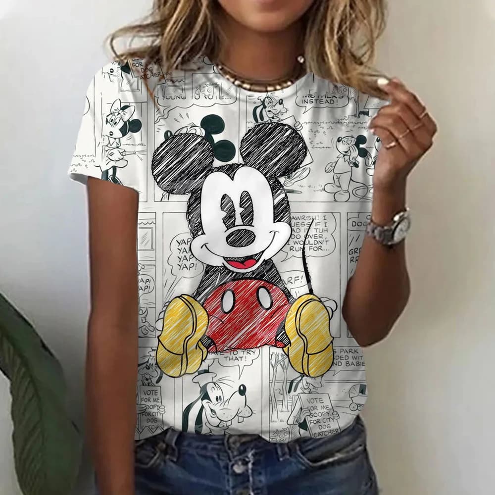 2024 Anime Disney Women T-shirt Y2k Kawaii Summer T Shirt Nurse Graphic Streetwear Korean Fashion Mickey Mouse Cute Clothing Top