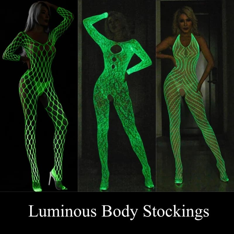 Magic Luminous Fishnet Body Stockings for Moving One-pieces Mesh See Through Bodysuit Fancy Glow In The Dark Nightwear Lingerie