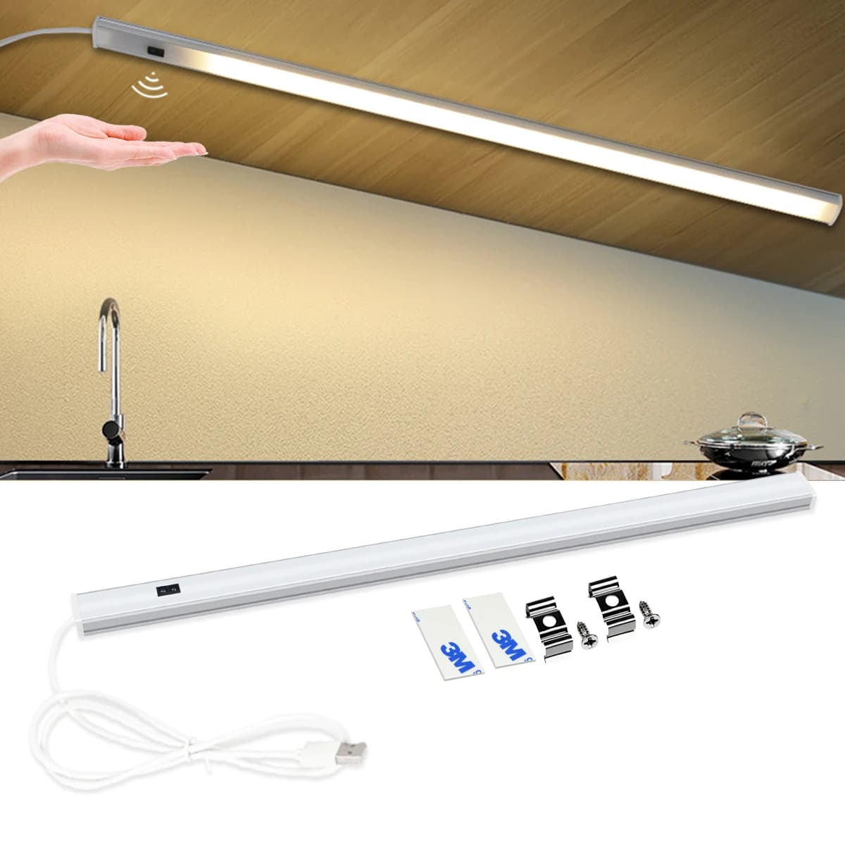30/40/50cm Aluminium Profile USB LED Bar Light Strip 5V Hand Scan Motion Sensor Kitchen Lamp Bathroom Bedroom Cabinet Lighting