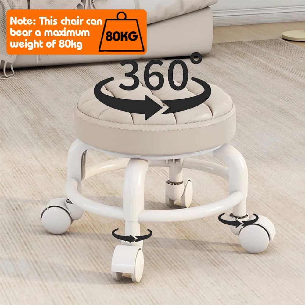 360 Rotating Children Pulley Low Stool Plastic Chair Legs Rolling Stools Waterproof PU Leather Seat Household Small Round Stool