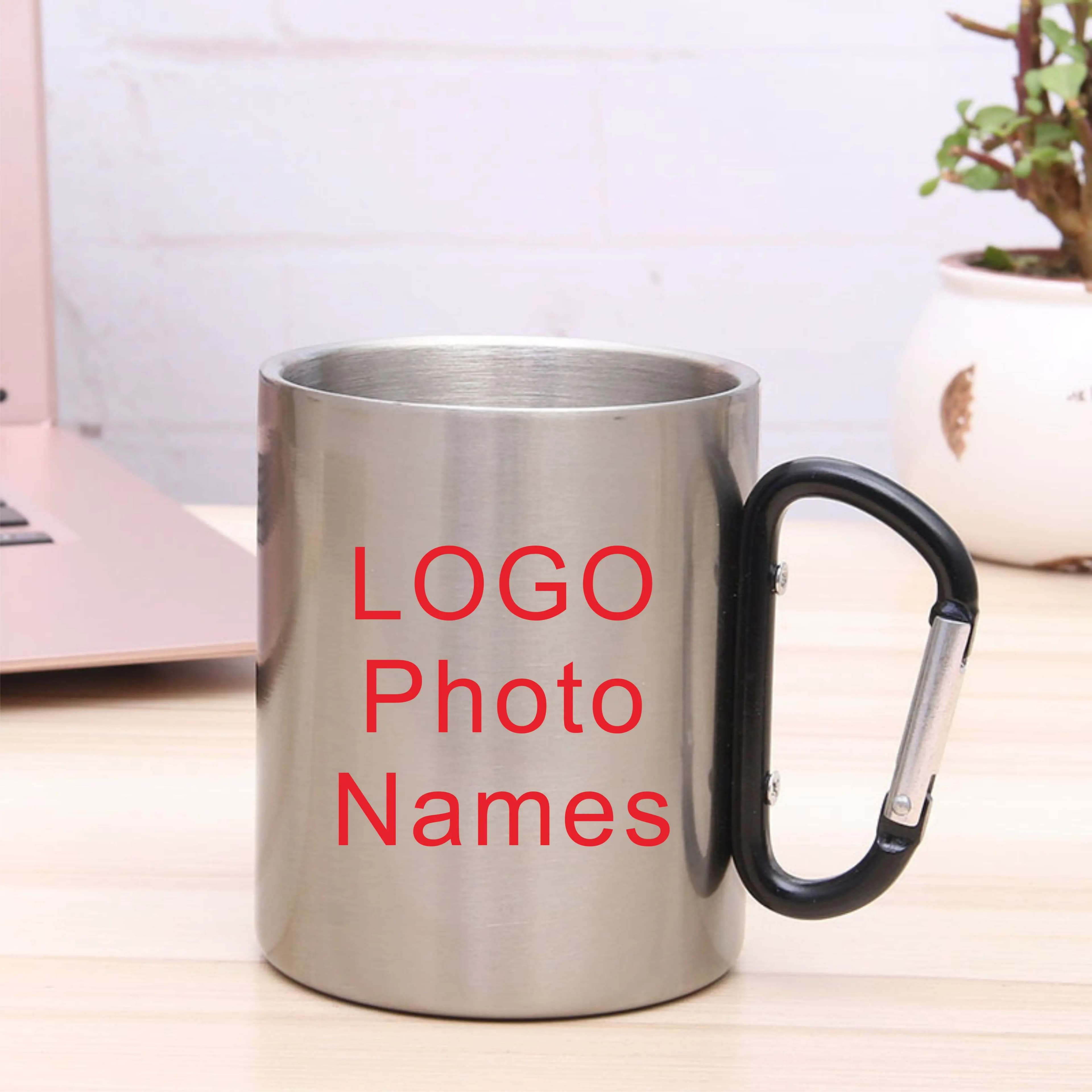 Black Carabiner Cup DIY 300ML Metal Steel Personalize Print Image Logo Text Mountaineering Buckle Stainless Steel Hiker Outdoor