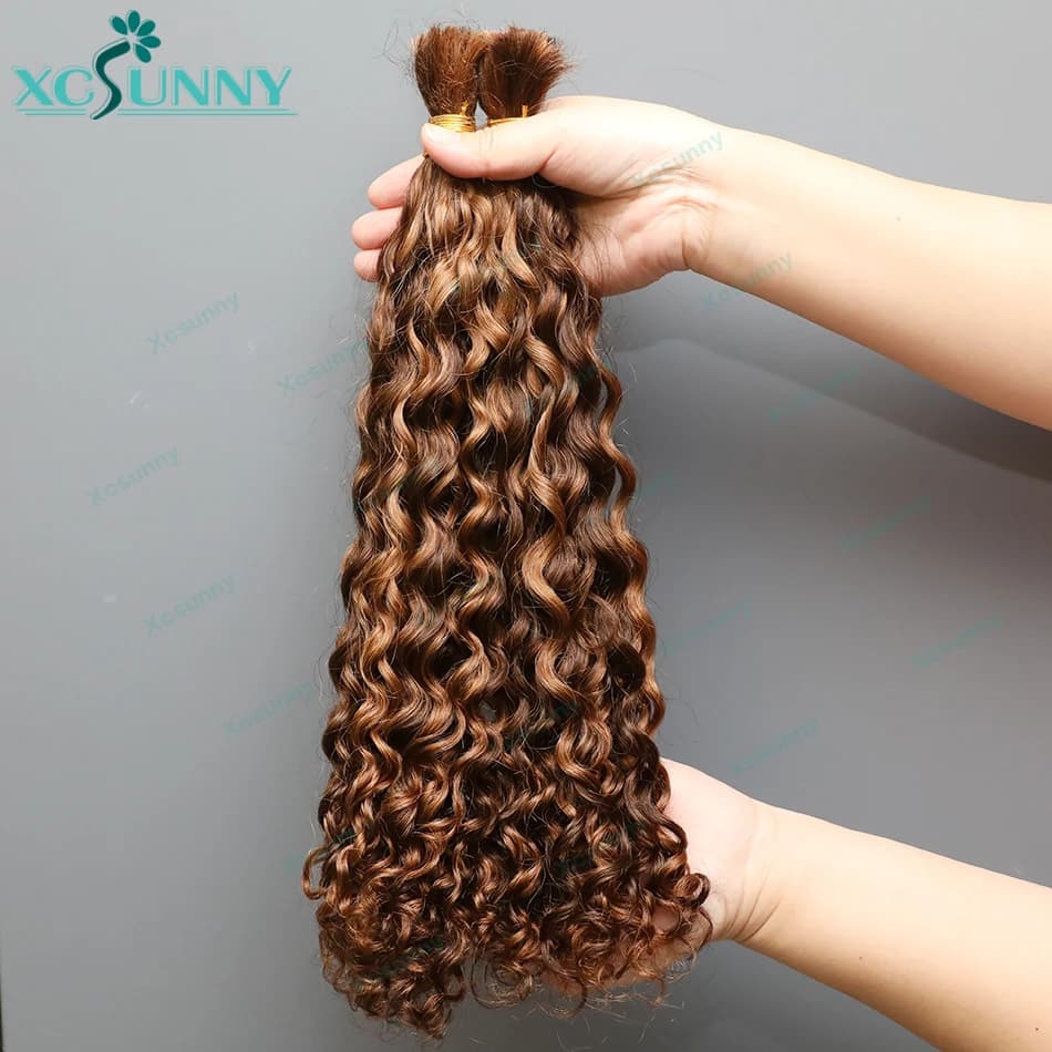 Bulk Human Hair For Braiding Highlight Curly Hair Bundles No Weft Wholesale Loose Deep Wave Double Drawn Boho Knotless Braids
