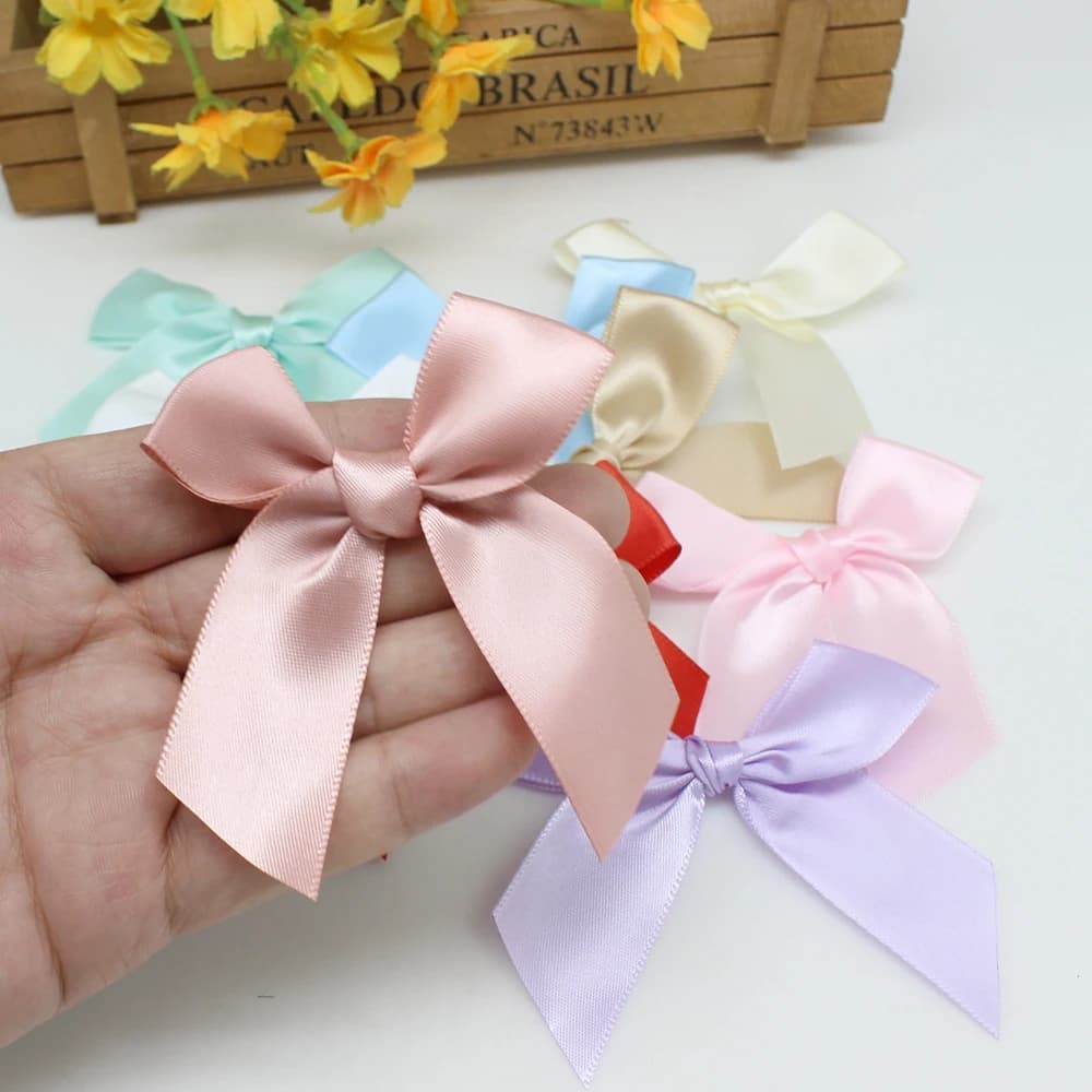 20/50PCS 85*85mm Pink Satin Ribbon Bows Decoration Bows Small Bowknot Gift Flower Wedding Bow For Craft Handwork DIY