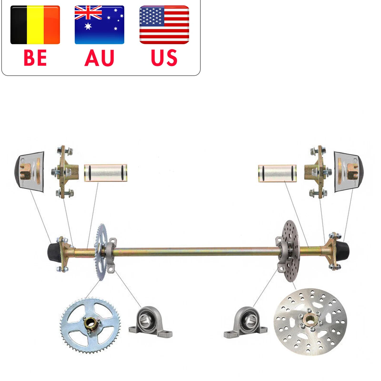 A Set Go Kart Rear Axle Assembly Kit Complete Wheel Hub for Mini Kids ATV QUAD Buggy