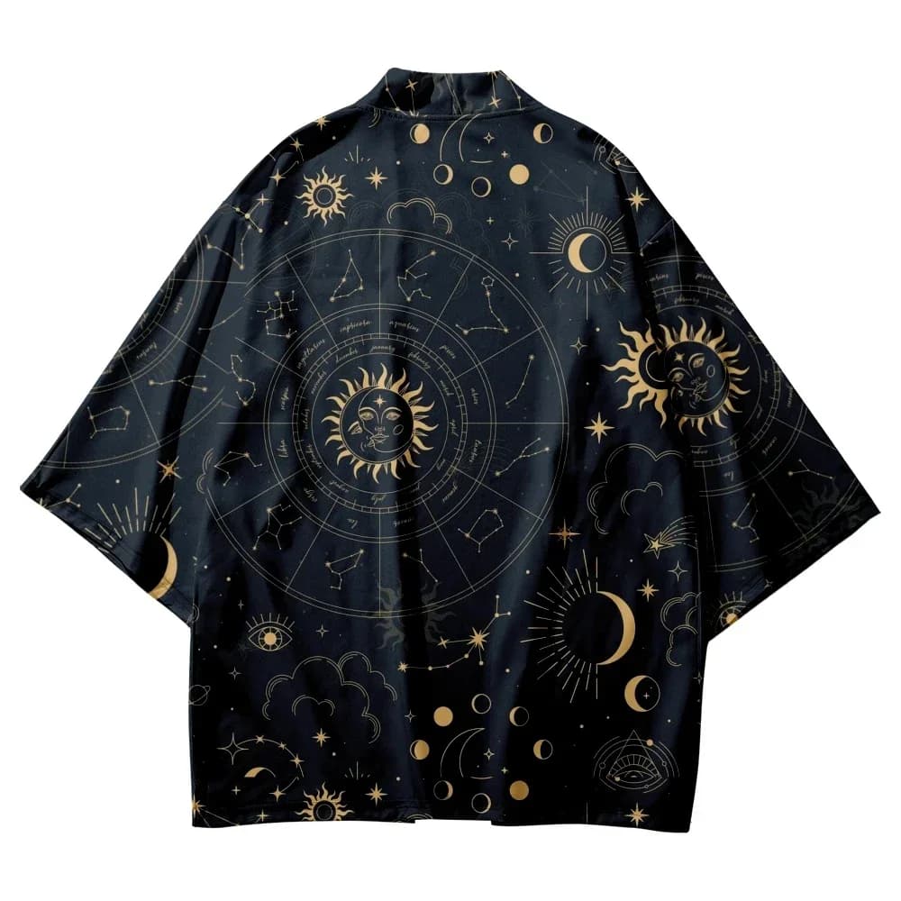 Men and Women Japanese Kimono Moon Star Space Printing Japanese Casual Loose Thin Coat Streetwear Kimono Fashion Cardigan