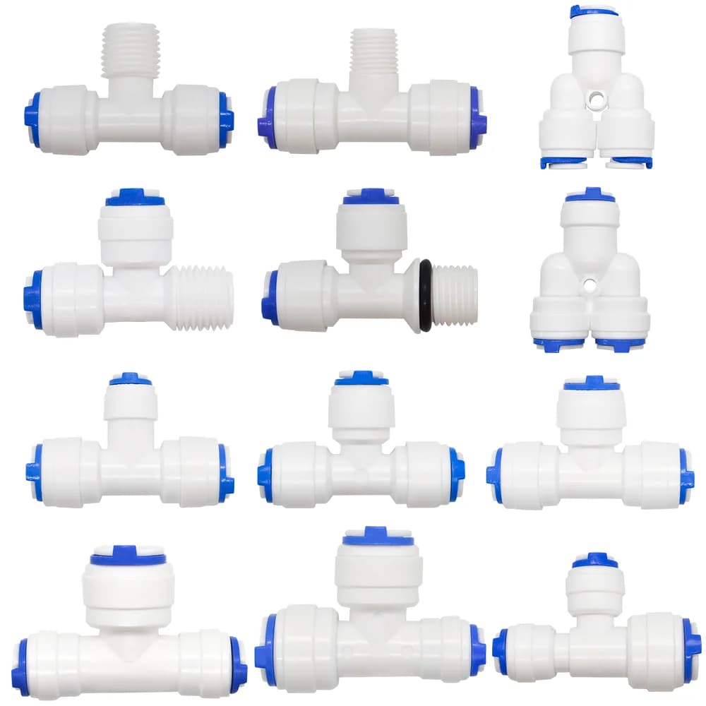 YQBS 1/4" 3/8" T Y Three OD Quick Connect Push In to Connect Water Tube Fitting for RO Reverse Osmosis Filter